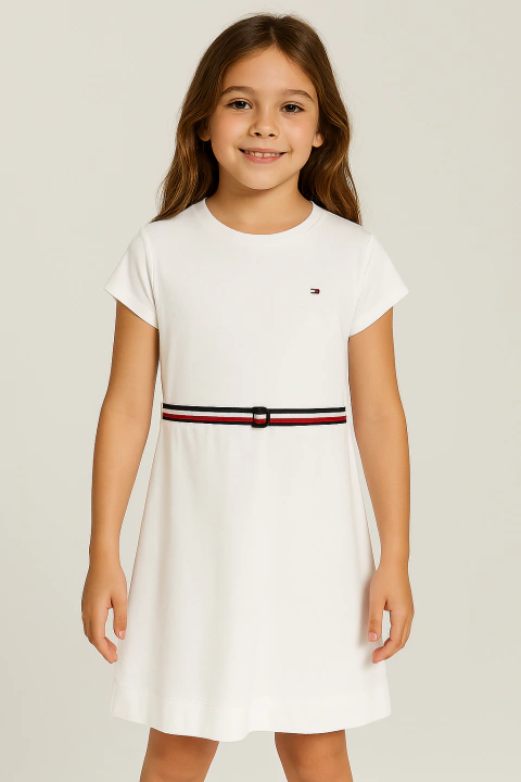 Vestido Tommy Hilfiger Logo Bordado Branco - T3199 - Tamanho 8 anos - comprar online