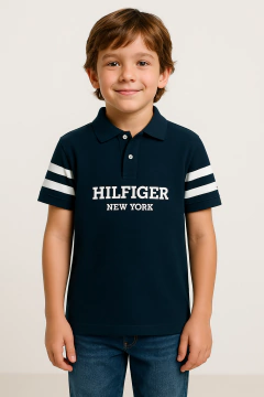 Camiseta Polo Tommy Hilfiger Azul Marinho com Bordado- TH2346- Tamanho 12 - 14 anos - comprar online