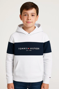 Moletom Tommy Hilfiger Cinza com Azul Marinho/Capuz - TH9876- Tamanho 16 - 18 anos - comprar online