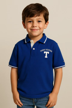 Camiseta Infantil Polo Tommy Hilfiger - Azul com Bordado- TH012- Tamanho 6 -7 anos - comprar online