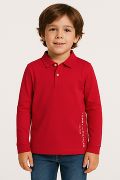 Camiseta Gola Polo Tommy Hilfiger Manga Longa Vermelha - TH4545 - Tamanho 7 anos - comprar online