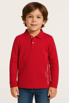 Camiseta Gola Polo Tommy Hilfiger Manga Longa Vermelha - TH4545 - Tamanho 6 anos - comprar online