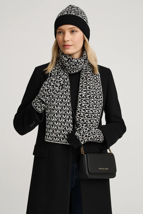 Kit Touca, Luva e Cachecol Michael Kors Black/White - comprar online