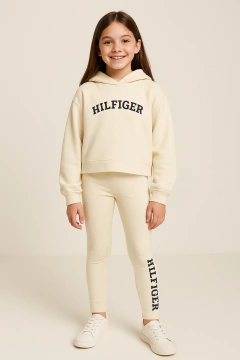 Conjunto Infantil Menina Moletinho + Legging Tommy Hilfiger Creme - Tamanho 12 - 14 anos - comprar online