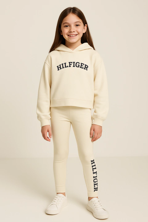 Conjunto Infantil Menina Moletinho + Legging Tommy Hilfiger Creme - Tamanho 12 - 14 anos - comprar online