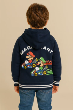 Moletom Zíper MarioKart Azul Marinho - Tamanho 6 - 7 anos na internet
