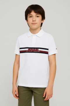 Camiseta Infantil Polo Tommy Hilfiger - Logo Branca- TH4062 - Tamanho 12 - 14 anos - comprar online