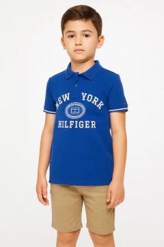 Camiseta Polo Tommy Hilfiger Azul com Bordado- TH346- Tamanho 12 - 14 anos - comprar online