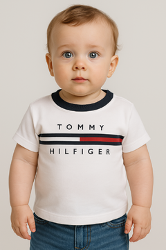 Camiseta Tommy Hilfiger Branco Detalhe - TH588 - Tamanho 12 meses