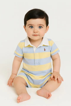 Romper Ralph Lauren c/ Azul Amarelo Listrado - RL2023 - Tamanho 12 meses - comprar online