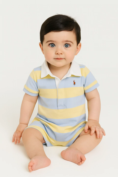 Romper Ralph Lauren c/ Azul Amarelo Listrado - RL2023 - Tamanho 12 meses - comprar online