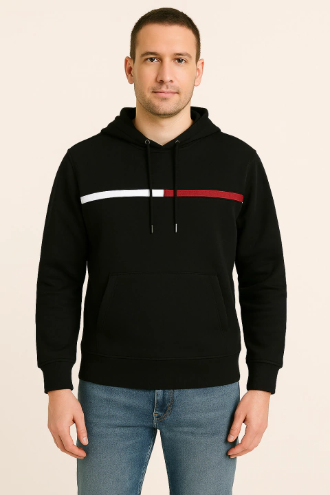 Moletom Fleece Tommy Masculino Preto Listra - TH00254 - Tamanho G - comprar online