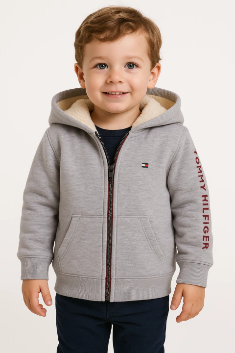 Moletom Infantil Tommy Hilfiger Forrado Sherpa Cinza - TH7425 - Tamanho 3 anos - comprar online