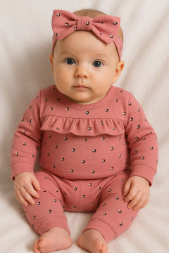 Macacão Moletom Fleece Tommy Hilfiger Rosa Coração - TH004 - Tamanho 0 - 3 meses - comprar online