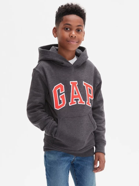 Moletom Fleece Gap Preto/Logo Cinza - GAP766 - Tamanho 6 - 7 anos
