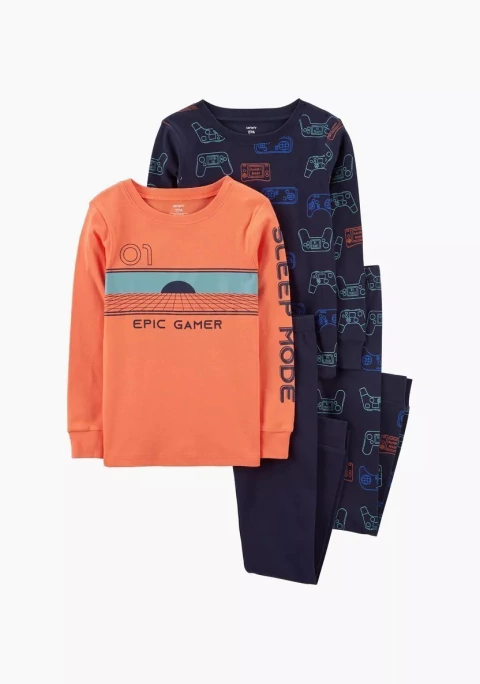 Pijama 4 peças Cotton Carter's Manga Longa "Gamer" - 3P842010 - Tamanho 6 anos