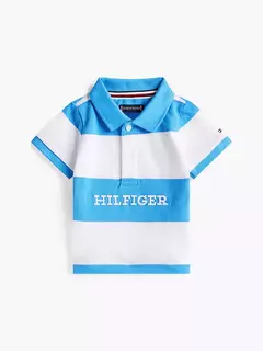 Camiseta Polo Tommy Hilfiger Branca- / Azul Claro - TH8787 - Tamanho 18 meses na internet