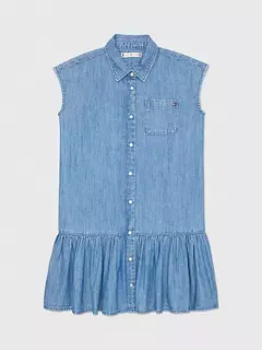 Vestido Tommy Hilfiger Jeans Chambray Ruffle Hem - Tamanho 6 - 7 anos