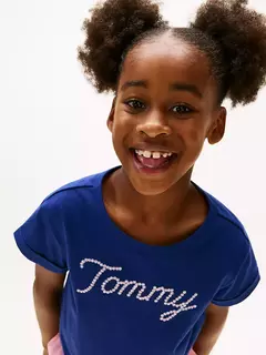 Camiseta Tommy Hilfiger Infantil Azul Logo Bordado - TH0988 - Tamanho 8 - 10 anos na internet
