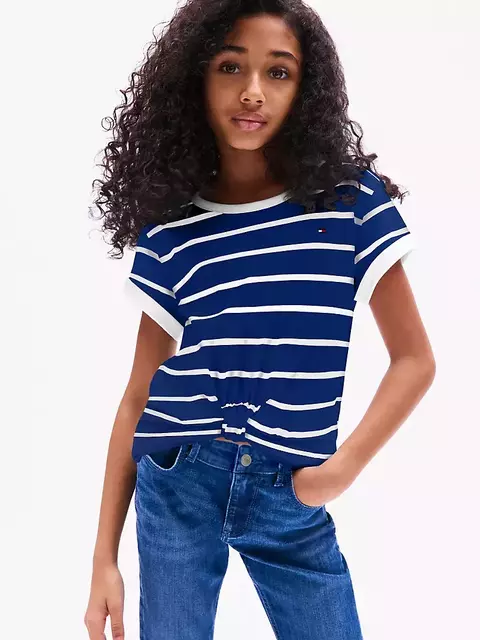 Camiseta Tommy Hilfiger Infantil Azul Listras - TH88 - Tamanho 12 - 14 anos - comprar online