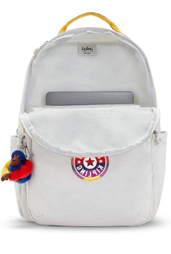 Conjunto Escolar Kipling Rainbow Cinza Mochila Estojo Lancheira