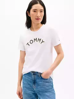Camiseta Feminina Tommy Hilfiger Branca Bordada - TH7654- Tamanho G - comprar online