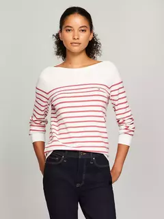 Sweater Feminino Tommy Hilfiger Branco Listras - TH282 - Tamanho P - comprar online