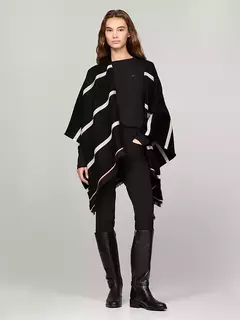 Poncho feminino Tommy Hilfiger Preto com listras cinza - TH6164 - Tamanho Único - comprar online