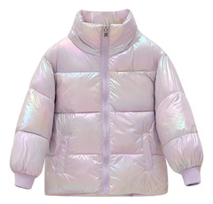 Jaqueta Puffer Metalizada Lilás - Tamanho 9 - 10 anos