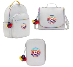 Conjunto Escolar Kipling Rainbow Cinza Mochila Estojo Lancheira - comprar online