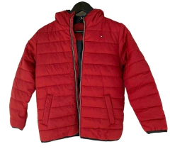 Jaqueta Infantil Puffer Tommy Hilfiger Vermelha/Azul Marinho/Capuz - TH899 - Tamanho 10 - 12 anos