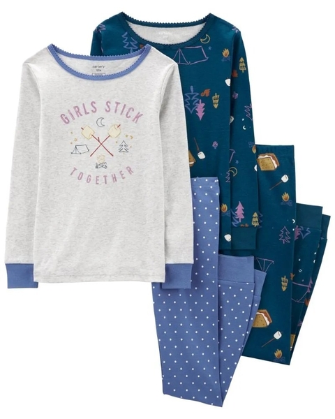 Pijama 4 peças Cotton Carter's Manga Longa "Girls Stick" - 3O025010 - Tamanho 7 anos