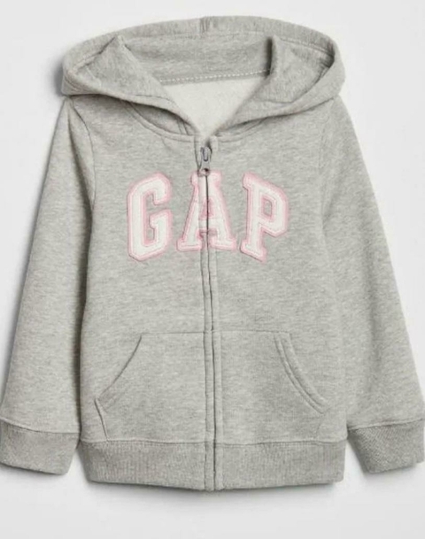 Moletom Ziper Gap Cinza Claro Logo Rosa - GAP804- Tamanho 14 - 16 anos