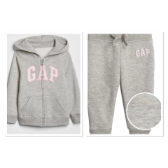 Conjunto Moletom Fleece GAP - Cinza com Logo Bordado Rosa- GAP300- Tamanho 3 anos na internet