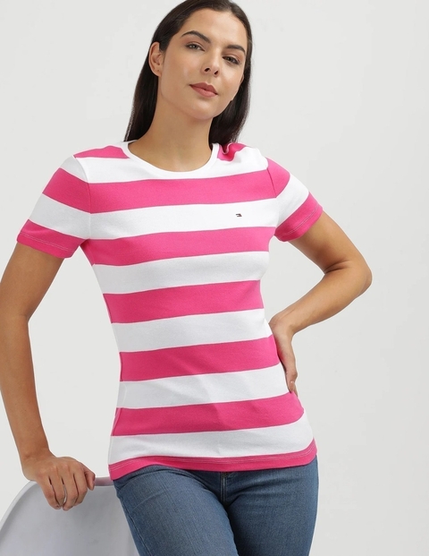Camiseta Feminina Tommy Hilfiger Pink/White- TH4795- Tamanho P
