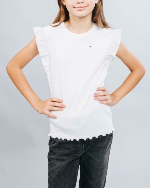 T-shirt com babado Tommy Hilfiger - Branca -TH40787 - Tamanho 16 anos
