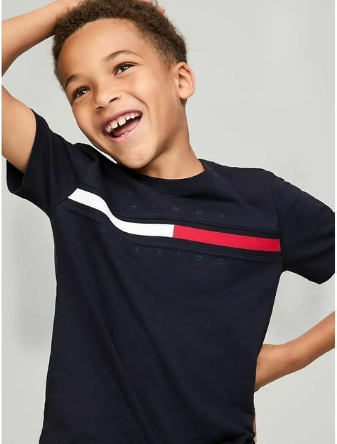 Camiseta Tommy Hilfiger Azul Marinho Logo- TH5243 - Tamanho 2 - 3 anos