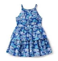 Vestido Tropical Palm Halter em Camadas Janie and Jack Azul Floral - Tamanho 8 anos - comprar online