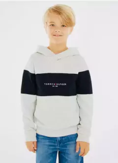 Moletom Tommy Hilfiger Cinza com Azul Marinho/Capuz - TH9876- Tamanho 16 - 18 anos - loja online