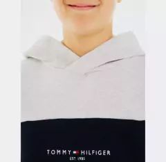 Imagem do Moletom Tommy Hilfiger Cinza com Azul Marinho/Capuz - TH9876- Tamanho 16 - 18 anos