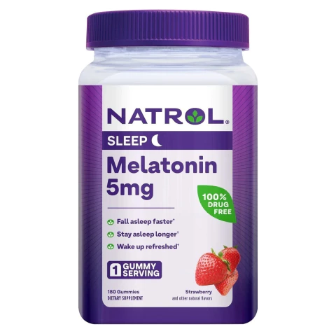 Melatonina 5mg - 180 Gomas Mastigáveis de Morango Natrol - EXP 11/26