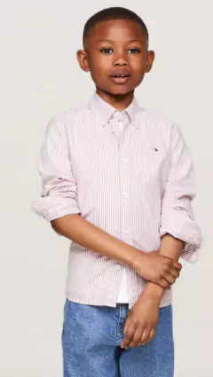 Camisa Social Menino Tommy Hilfiger Rosa Claro - TH010 - Tamanho 4 - 5 anos - loja online
