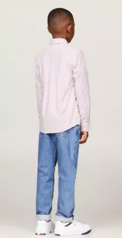 Camisa Social Menino Tommy Hilfiger Rosa Claro - TH010 - Tamanho 4 - 5 anos