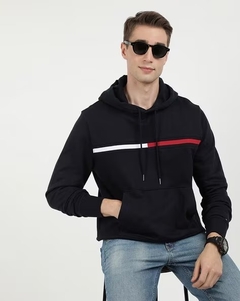 Moletom Fleece Tommy Masculino Azul Marinho Listra - TH013254 - Tamanho M