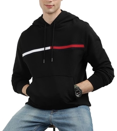 Moletom Fleece Tommy Masculino Preto Listra - TH00254 - Tamanho G - comprar online