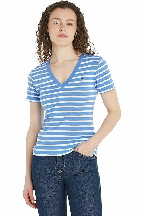 Camiseta Feminina Tommy Hilfiger Listrada Azul - TH006 - Tamanho PP - comprar online