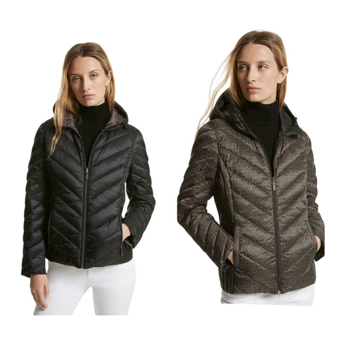 Jaqueta Reversível Nylon/Acolchoada Michael Kors Preta/Marrom Logo MK001 - Tamanho P - comprar online