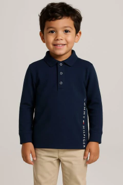 Camiseta Gola Polo Tommy Hilfiger Manga Longa Azul Marinho - TH4842 - Tamanho 6 anos - comprar online