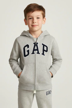 Conjunto Moletom Fleece Gap Cinza/Logo Azul Marinho - GAP1620 - Tamanho 8 anos - comprar online
