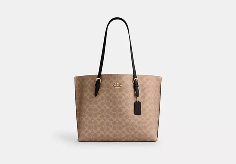 Bolsa Coach Mollie Tote em Canvas Signature - Marrom/Preto